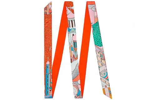 HERMES Scarves Unisex Orange Red