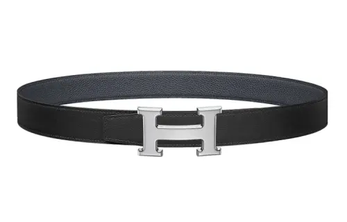 HERMES H Belt Buckle Calfskin Leather Belts Men's Black Midnight Blue 3.2cm