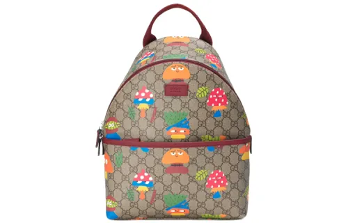 GUCCI Canvas With Leather Backpack Kids' Ebony & Burgundy
