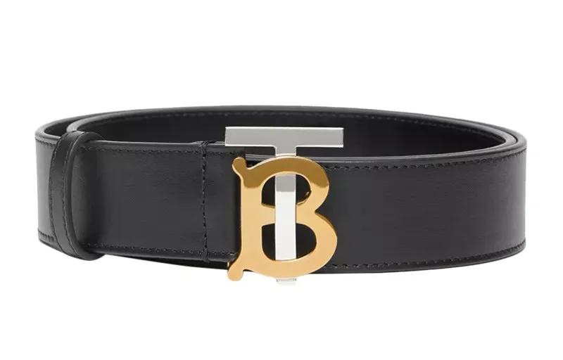 Burberry Calfskin Leather Belts Men's Black Width 3.5cm
