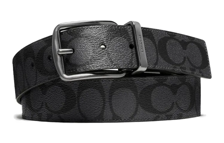 COACH Leather PVC Polyvinyl Chloride Leather Belts Men's Black Width 3.8cm