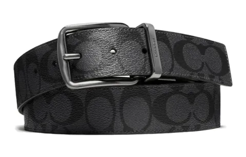 COACH Leather PVC Polyvinyl Chloride Leather Belts Men's Black Width 3.8cm