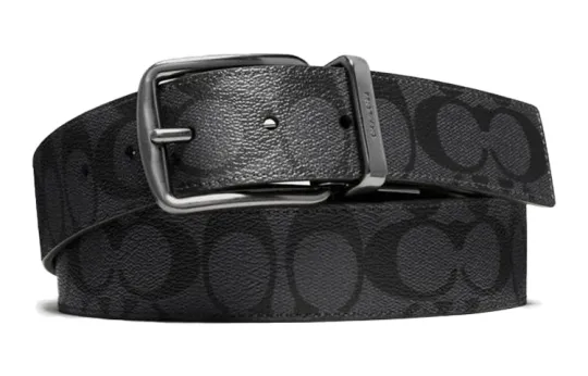 COACH Leather PVC Polyvinyl Chloride Leather Belts Men's Black Width 3.8cm