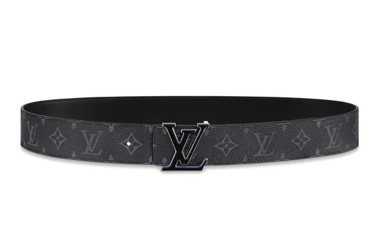 LOUIS VUITTON Cow Leather Belts Men's Black Width 4cm