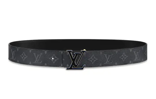 LOUIS VUITTON Cow Leather Belts Men's Black Width 4cm