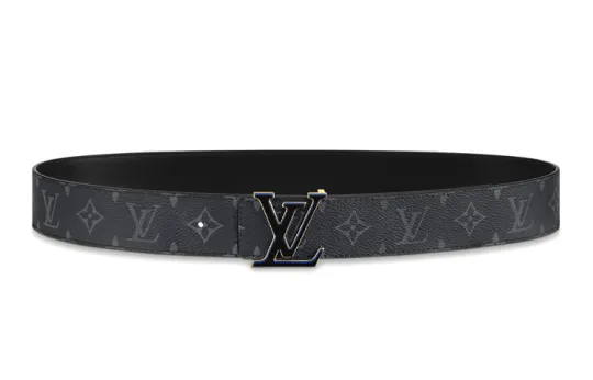 LOUIS VUITTON Cow Leather Belts Men's Black Width 4cm