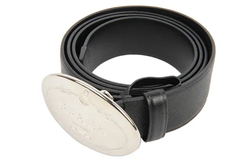 PRADA Business Casual Cow Leather Belts Men's Black 3.5cm