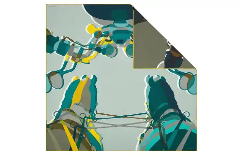 HERMES Scarves Men's Gray/Pepper/Yellow