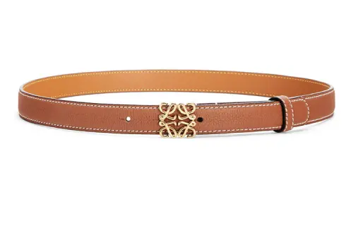LOEWE Grained Logo Smooth Buckle Leather Belts Women's Tawny Width 2cm