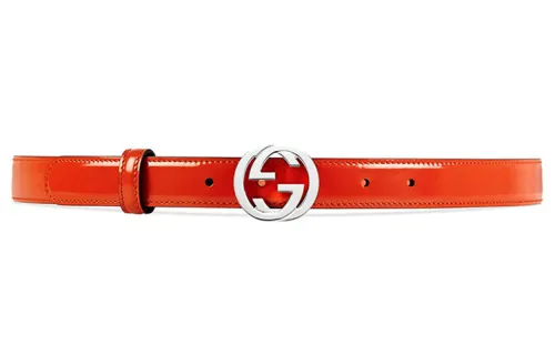 GUCCI Interlocking G Cow Leather Belts Women's Saffron Width 3cm
