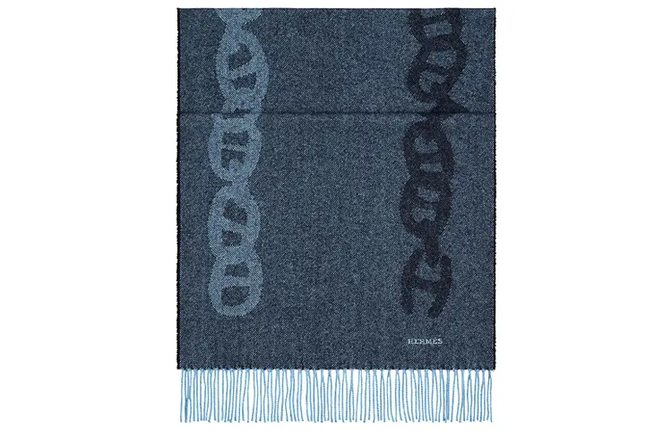 HERMES Knit Scarves Men's Ocean Blue/Sky Blue