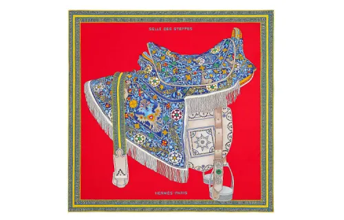 HERMES Carre Scarves Women's Red/Blue/Gold