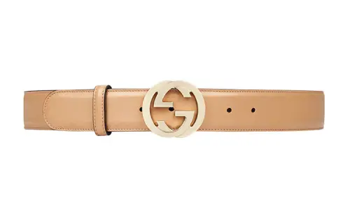 GUCCI Interlocking G Metal Leather Belts Women's Brown Width 3.8cm