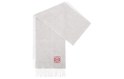 LOEWE Wool Knit Scarves Unisex White/Gray
