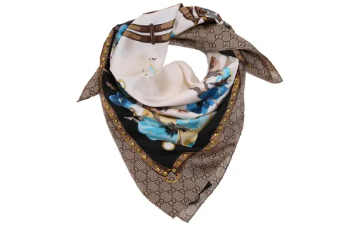 GUCCI Mulberry Silk Scarves Women's Blue