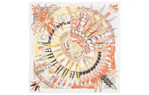 HERMES Scarves Women's White/Apricot Yellow/Multicolor