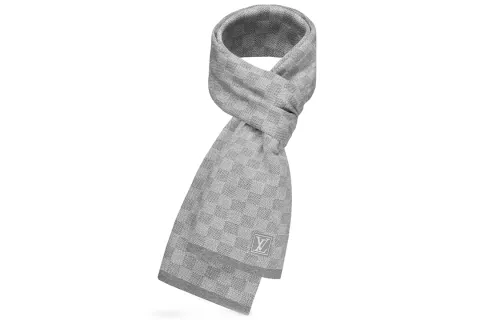 LOUIS VUITTON Checkerboard Wool Knit Scarves Men's Gray