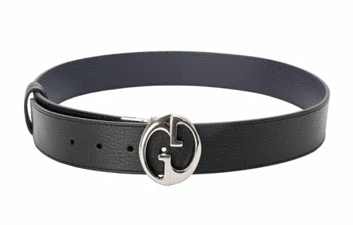 GUCCI Leather Belts Men's Black Blue Width 4cm