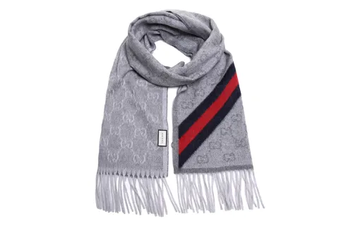 GUCCI Wool Knit Scarves Unisex Light Gray