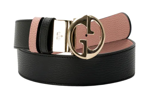 GUCCI Leather Belts Unisex Black/Pink Width 4cm