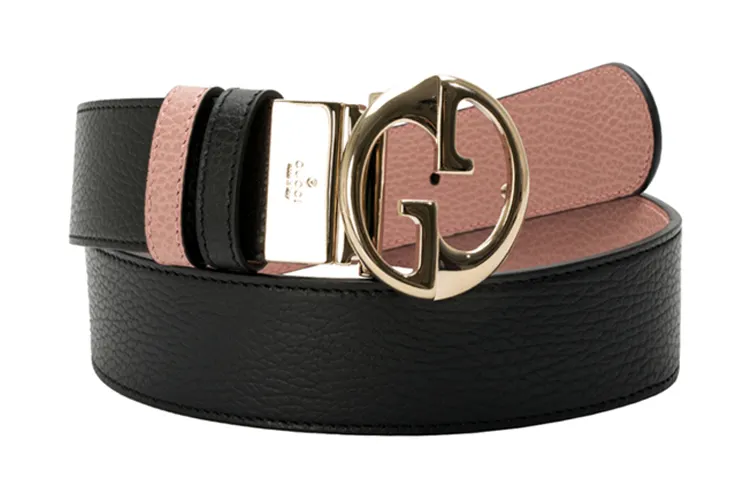 GUCCI Leather Belts Unisex Black/Pink Width 4cm