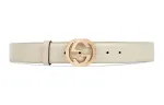 GUCCI Interlocking G Leather Belts Women's Ecru Width 3.8cm
