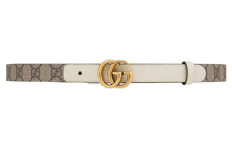GUCCI GG Marmont Canvas Leather Belts Women's Ebony/White Width 2cm