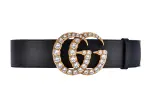 GUCCI Leather Belt With Crystal Double G Buckle 1.5 Width