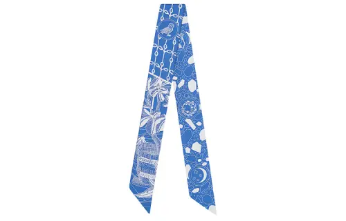 HERMES Twilly Scarves Women's Blue With White Lettering