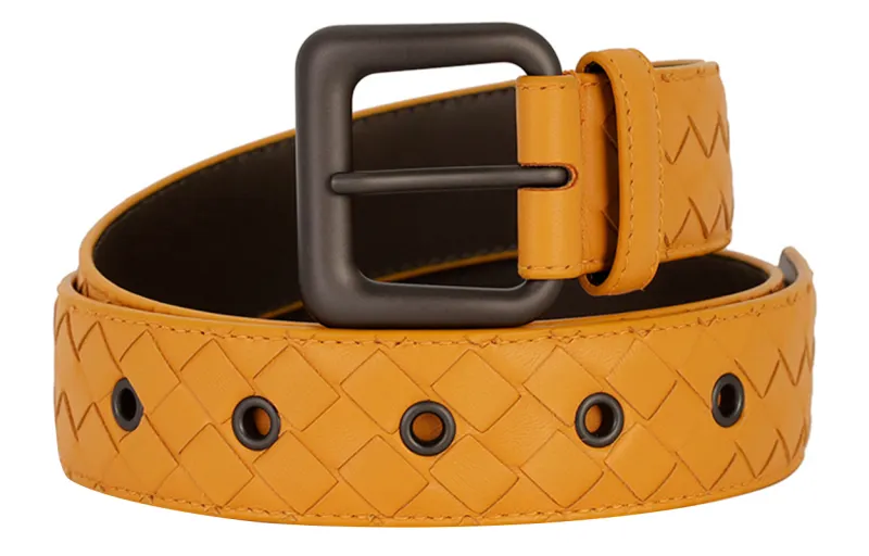 Bottega Veneta Cow Leather Belts Men's Saffron Width 3.5cm