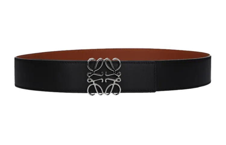 LOEWE Anagram Calfskin Leather Belts Men's Black Width 4cm