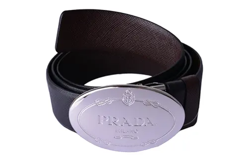 PRADA Double Sided Goose Egg Head Emblem Smooth Buckle Leather Belts Men's Black Brown Width 3.5cm