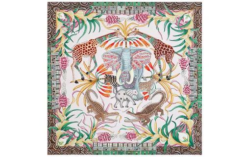 HERMES Scarves Women's Light Pink/Green/Yellow