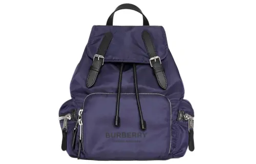 Burberry Logo Print Nylon Double Buckle Backpack Navy