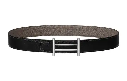HERMES Rider Leather Belts Women's Black/Tin Gray