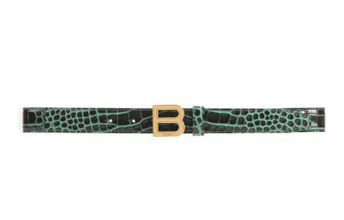 Balenciaga Hourglass Cow Leather Belts Unisex Dark Green Width 2.5cm
