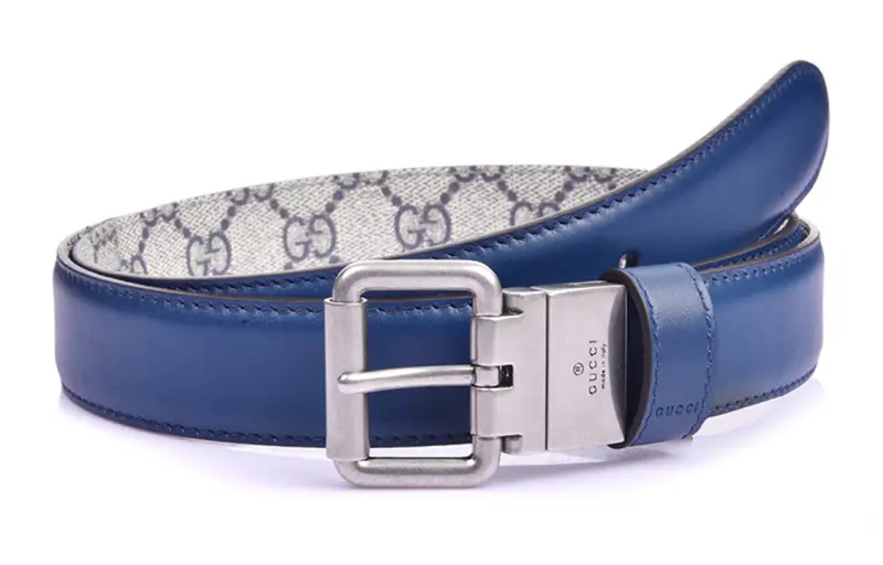 GUCCI Cow Leather Belts Men's Blue Width 3cm