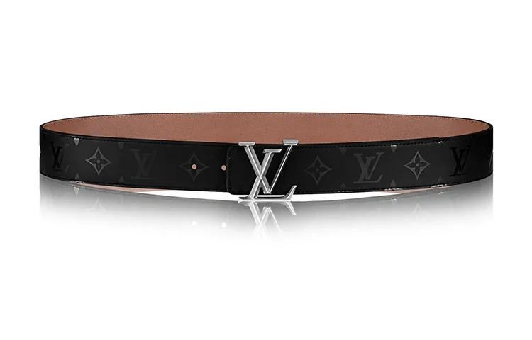 LOUIS VUITTON Pyramide Cow Leather Belts Men's Black/Brown Width 4cm