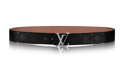 LOUIS VUITTON Pyramide Cow Leather Belts Men's Black/Brown Width 4cm