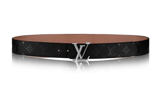LOUIS VUITTON Pyramide Cow Leather Belts Men's Black/Brown Width 4cm