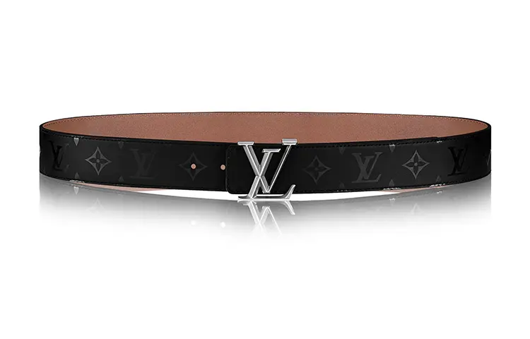 LOUIS VUITTON Pyramide Cow Leather Belts Men's Black/Brown Width 4cm