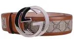 GUCCI Interlocking G Leather Belts Men's Brown Width 4cm