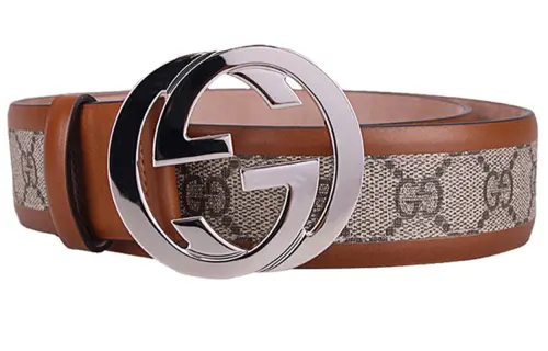 GUCCI Interlocking G Leather Belts Men's Brown Width 4cm