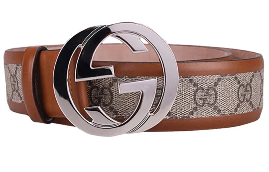 GUCCI Interlocking G Leather Belts Men's Brown Width 4cm