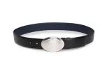 PRADA Cow Leather Plate Buckle Double Sided Belt Men's Black Width 3.5cm