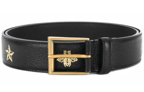 GUCCI Leather Belts Men's Black Width 3.5cm