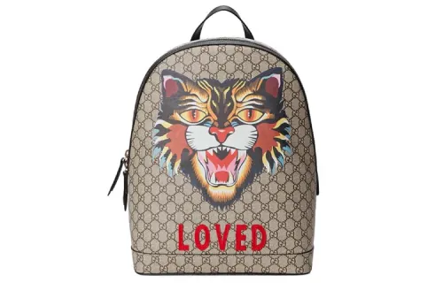 GUCCI Canvas With Leather Backpack Regular Men's Beige