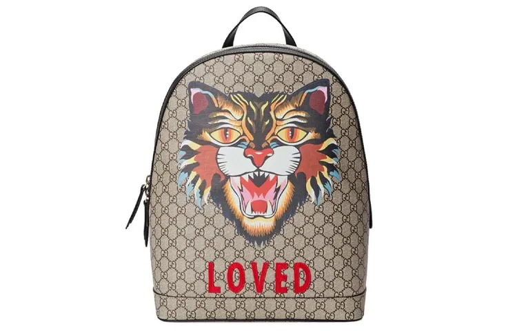 GUCCI Canvas With Leather Backpack Regular Men's Beige