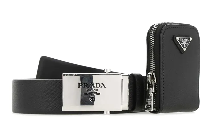PRADA Smooth Buckle Leather Belts Men's Black 3.5cm