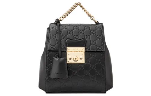 GUCCI Leather Lock Bag Handbag Backpack Women's Black